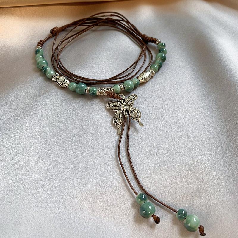 Meier New chinese ethnic style beaded tassel butterfly necklace women s new arrivalretro braided clavicle chain