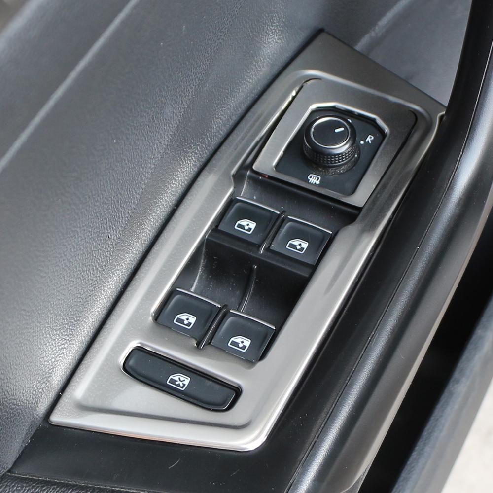 4Pcs Car Window Lift Button Panel Cover Sticker for Volkswagen VW T-roc Troc 2018-2022 Stainless Steel Decoration