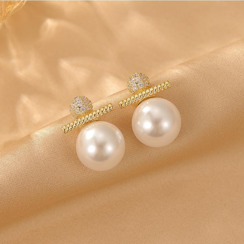 2024 High-End French Pearl & Zircon Earrings - Elegant Women's Fashion, Simple & Versatile.
