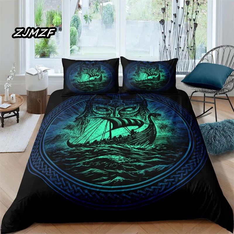 Viking Northern Germanic Culture Wolf Celtic Bedding Set Boys Girls Twin Queen Size Duvet Cover Pillowcase Bed Kids Adult