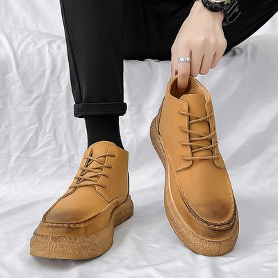 Tênis Masculinos de Cano Alto Moda Retrô Couro Tendência Venda Quente Confortáveis Sapatos Casuais Masculinos Outdoor Antiderrapantes Respiráveis Sapatos Masculinos