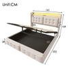 Upholstered Bed 140x200, Double Bed with LED Headboard and USB C Charging, Hydraulic Wooden Slatted Base, 300 kg, Beige, Cotton (Without Mattress)