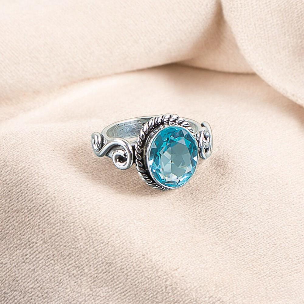 Sky Blue Topaz Gemstone 925 Sterling Silver Jewelry Handmade Ring Gift For Her RR-14-8