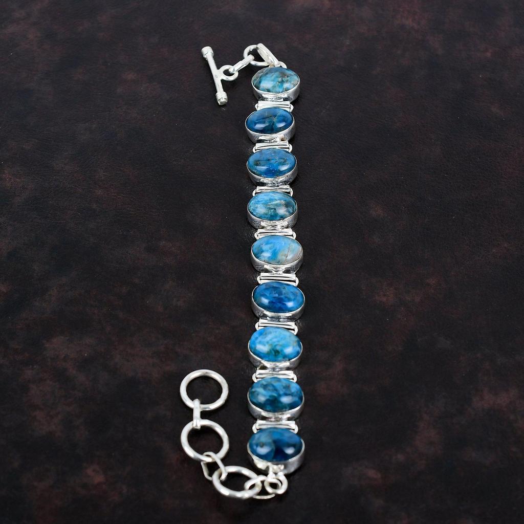 Neon Apatite Bracelet Natural Gemstone Bracelet 925 Sterling Silver Bracelet Adjustable Chain Bracelet Handmade Dainty Jewelry Gifts For Him