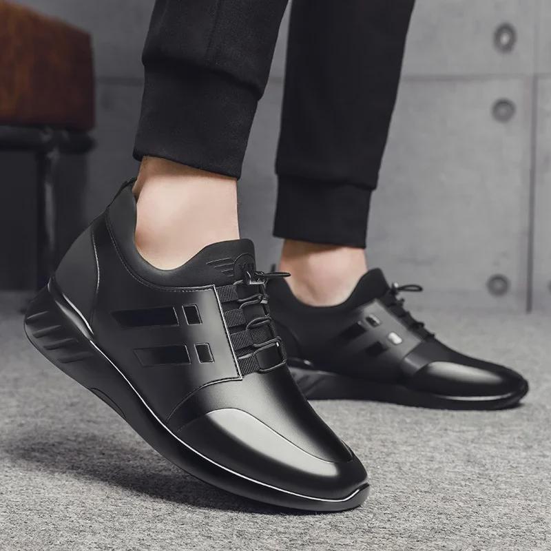 

Мужские кроссовки из натуральной кожи, увеличивающие рост, с сетчатой вставкой, высота подъема 6 см, дышащие, осенний стиль 38