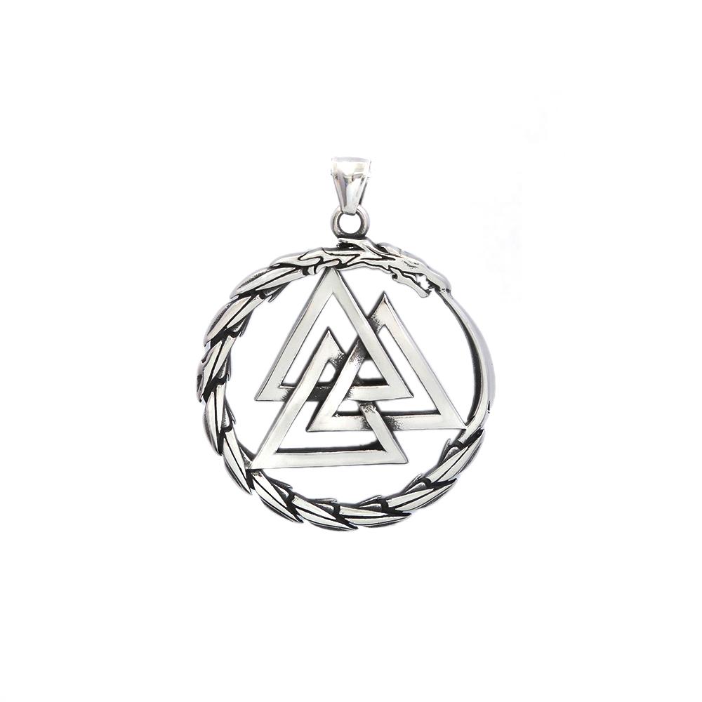 Vintage Viking Dragon Pendant Punk 316L Stainless Steel Vikings Valknut Necklace for Men Domineering Jewelry