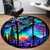 1PC StainedGlass Landscape Office Round Area Rug,  Mat Suitable ForOffice, Under Office Chairs Bedroom Living Room Home Decor, Room Deco