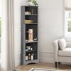 Badezimmerschrank, Eckschrank mit zwei Staufächern, Offenes Fach mit verstellbarem Einlegeboden, 36,5 x 36,5 x 155 cm, Hellgrau