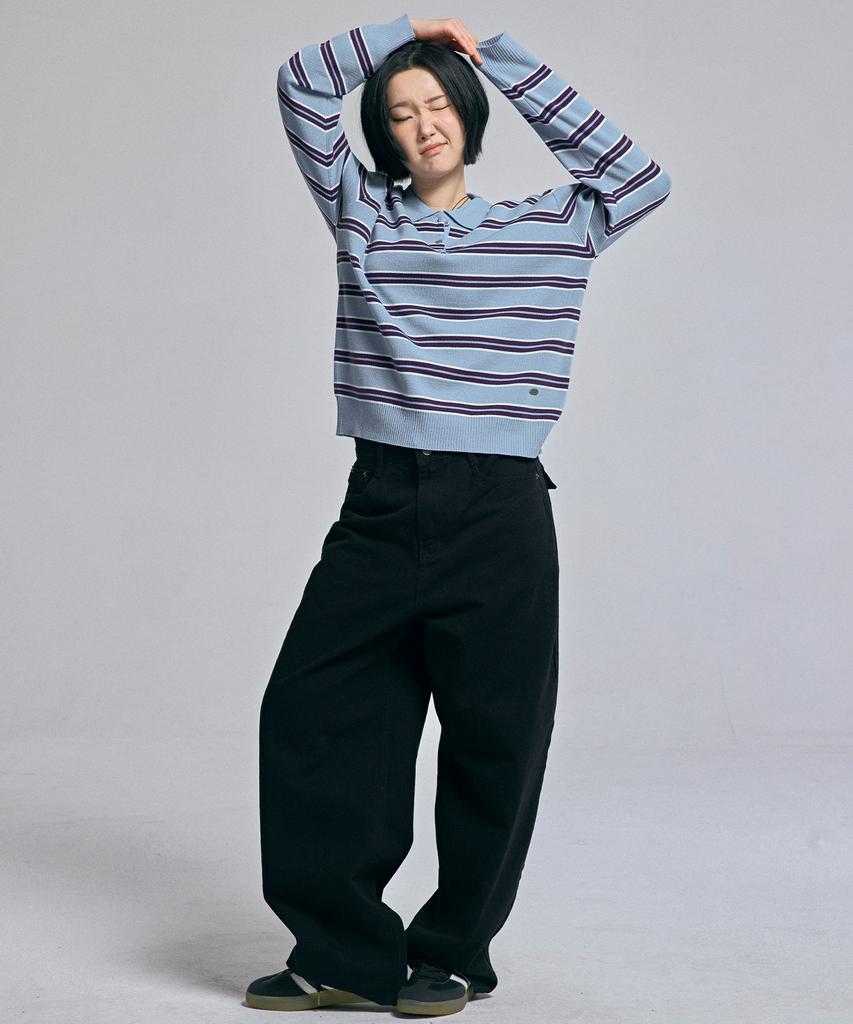 AWESOME STUDIO Multi-Stripe Collar Knit Sky Blue