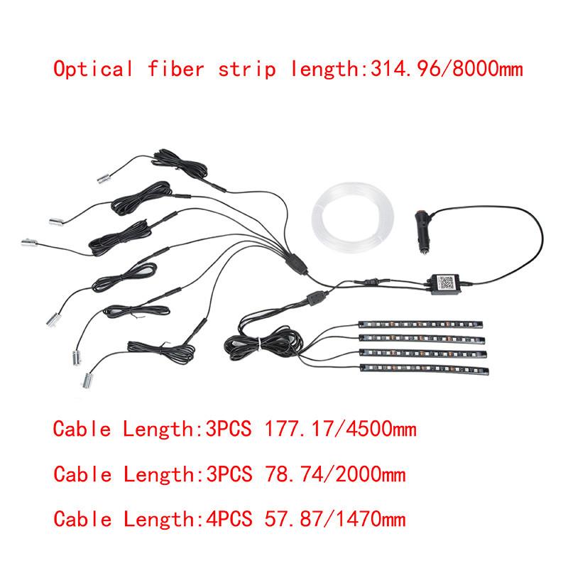 12V LED Car Opitcal Fiber Ambient Rainbow Lighting Kit Auto 6/8 Meters Optical Fiber String Atmosphere Lamp Trim