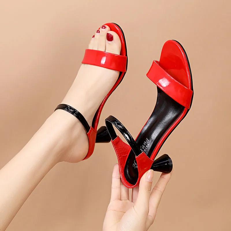  women cute sweet black peep toe light weight spring & summer slip on stiletto heel shoes lady casual sandals ab310