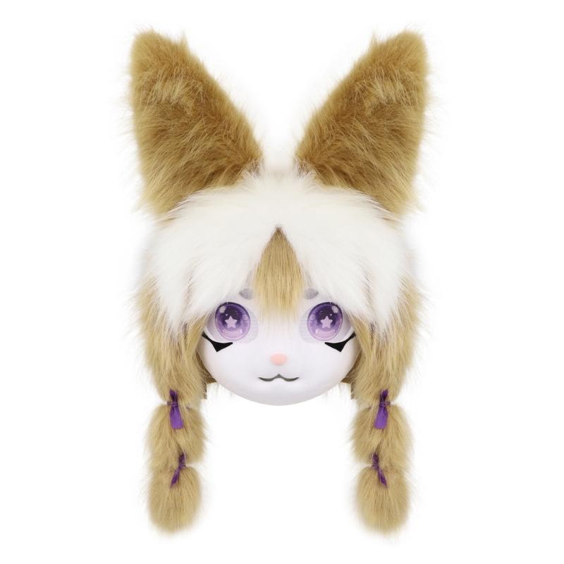 Futrzana Głowa Zwierzęcia Królik Fursuit Maska Wycięta Halloweenowa Bal Maskowy Cosplay Kostium Akcesoria Nakrycie Głowy Królika dla Dzieci Dorosłych