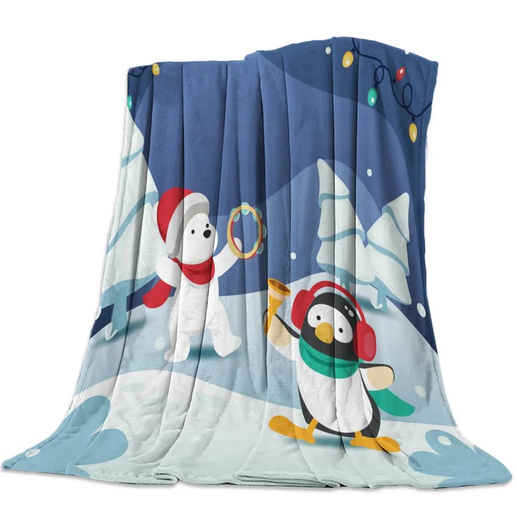 Custom Blanket Home Textile Penguin Cartoon Background Feet Flannel Weighted Blanket Warm Soft Throw Sofa Bed Travel Blankets