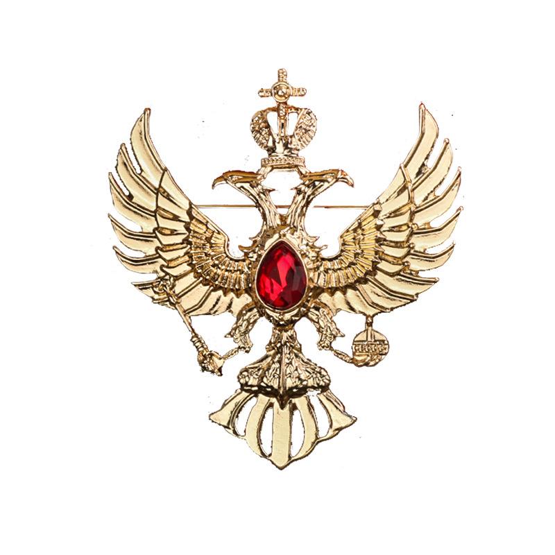 Retro Double-headed Eagle Russian National Emblem Brooches Antique Gold Color Crystal Badge Lapel Pin Women Men Clothes Suit Jewelry Clips