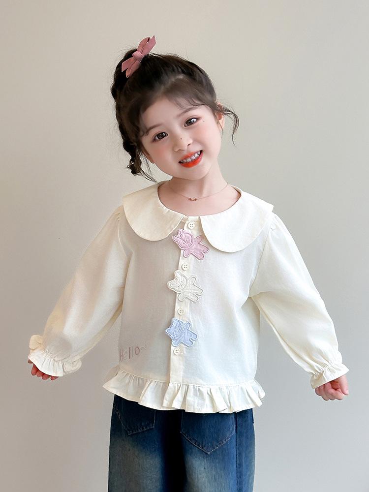 2026 New Girls' Long-Sleeved Doll Shirt with Three-Dimensional Embroidery - Spring/Autumn Style