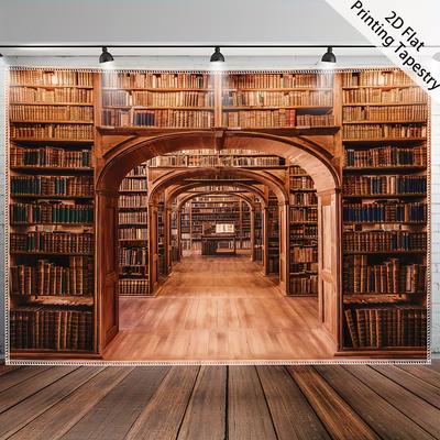 2D Antique Bookcase Corridor Backdrop for Book Lovers & Dark Aesthetic Photography