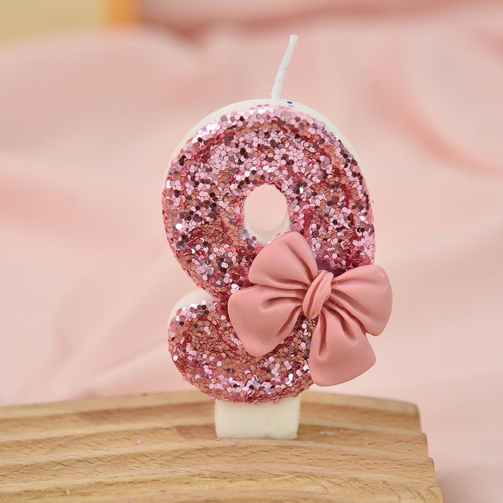 Pink bow color matching candle creative sequin anniversary digital birthday cake candle decoration candle jars with lidwholesale