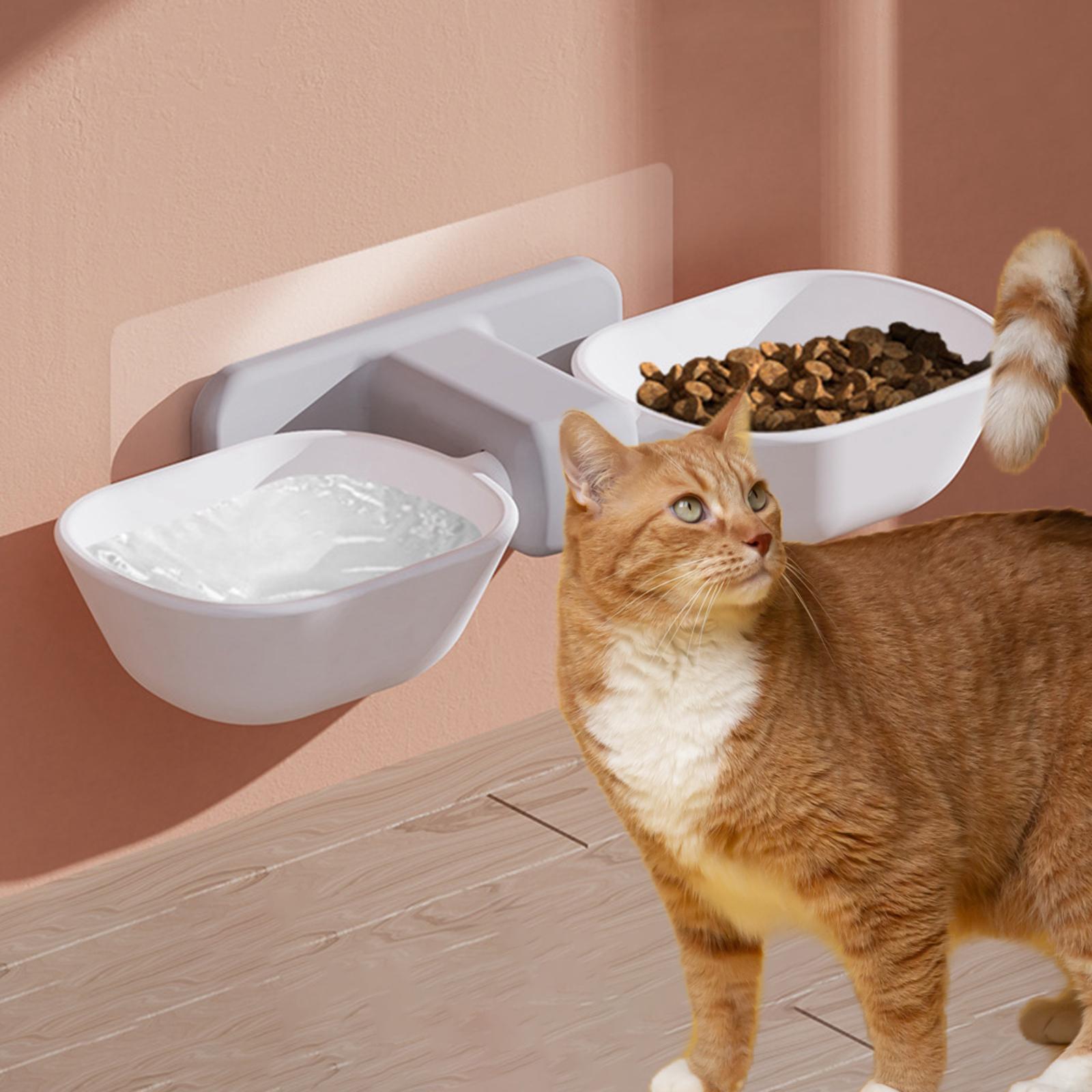 

Double Cat Bowls Wall Mounted Feeder for dogs and cats Pet Feeding Bowls білий