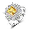 Square Created Citrine & Zircon Ring,  CopperPlated Bridal Set, Wedding Engagement Anniversary Jewelry for Women
