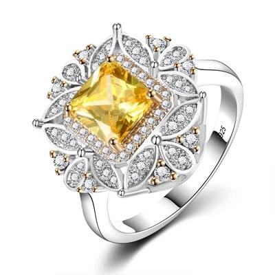 Square Created Citrine & Zircon Ring, CopperPlated Bridal Set, Wedding Engagement Anniversary Jewelry for Women