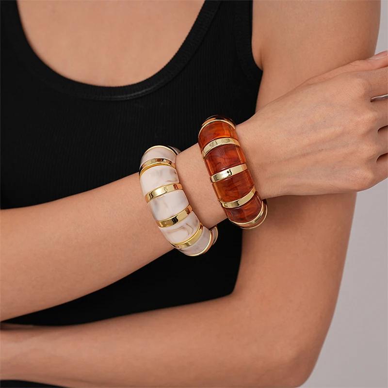 Bohemian Acrylic Elasticity Bracelet Exaggerate Women Simple Geometric Cuff Jewelry  Accessories
