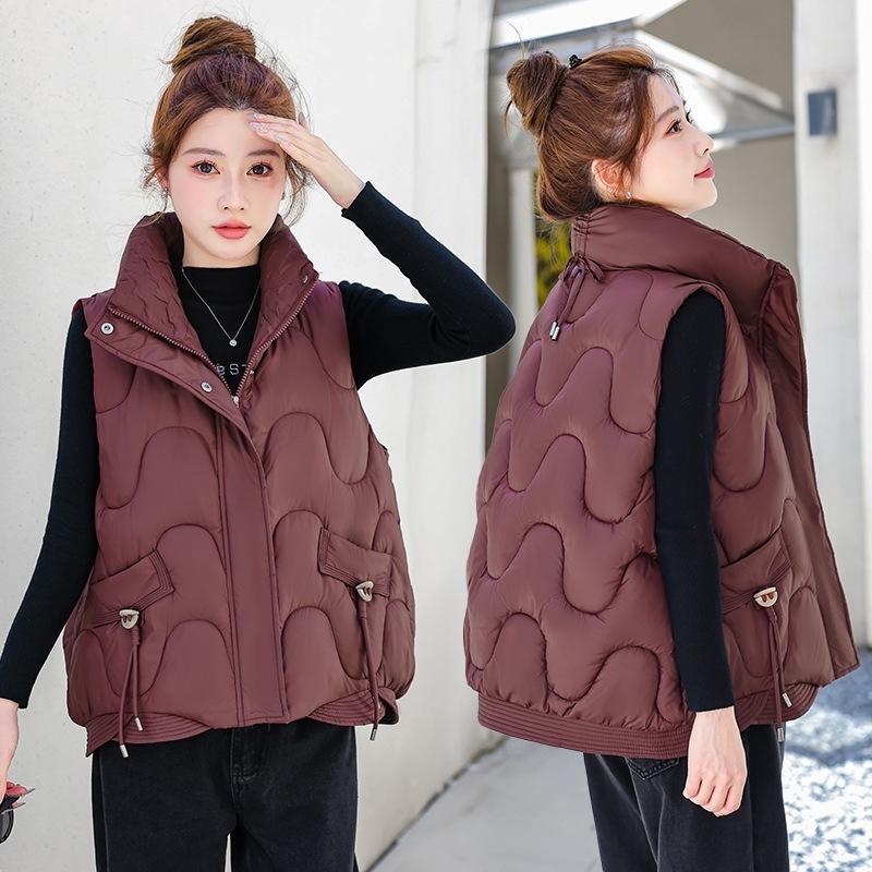 

Хлопковый жилет женский короткий осенне-зимний, новый студенческий тонкий жилет, носить с маленькой хлопковой курткой XXL бордовый