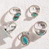 European and American Ethnic Style Carved Feather turquoise Ring Retro Personality Ring Set Combination Ring Set