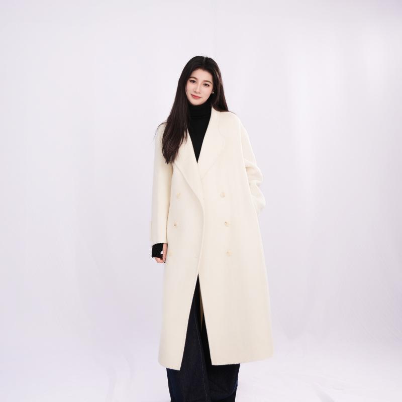 

Double-sided woolen coat, double-breasted trench coat, long loose handmade coat, showing temperament 23132 S білий