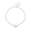 Elegant Short Pearl Choker Necklace, Unique Saturn Pendant Clavicle Chain