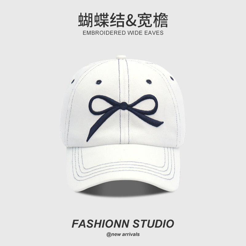 Korean Ins Embroidered Bow Bright Line Baseball Cap Female Sweet and Cute Spring and Summer Sunshade Baseball Cap Shows Small Face