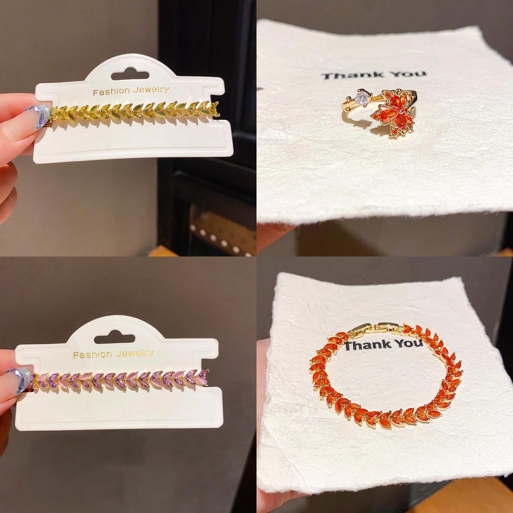 Copper Zircon Leaf Cuff Bracelet With Vintage Style For Women