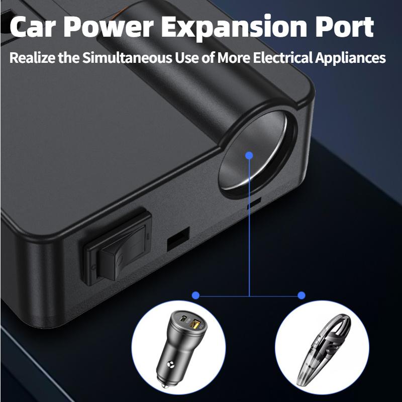 Intelligenter 4-Port-Auto-Wechselrichter mit QC3.0, Typ-C PD und LED-Anzeige – Universelles 12–24-V-Fahrzeugladegerät