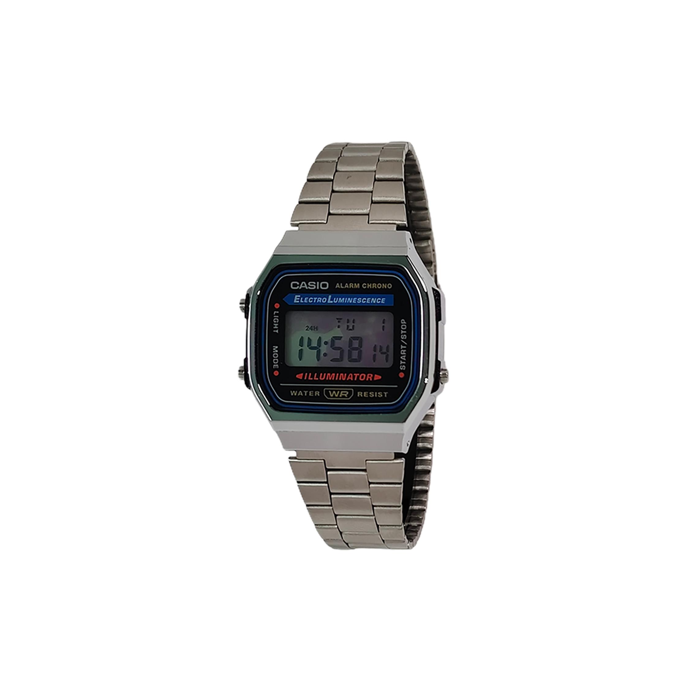 

CASIO Custom Collection Quartz Movement Stainless Steel Strap Watch Unisex Black Dial A168WA-1W(Watch5--) Silver Strap