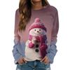 Women's Fashionable Casual Long-sleeved Retro Christmas Snowman Print Round Neck Top