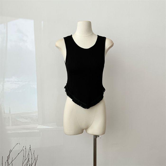Sexy Pure Tassel Suspender Vest for Women with Chest Pads Inside Spring and Summer New Solid Color Slim Sleeveless Top