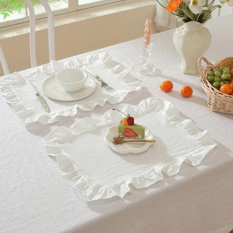 French Design Cloth Placemat Ruffle Edges Gingham Plaids Washable Table Mat For Banquets Wedding Parties Home Decors