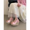 Aneikeh Summer Thick Soled Grass Woven High Heels Casual Retro Roman Sandals Polka Butterfly-kont Wedge Platform Woman Sandals