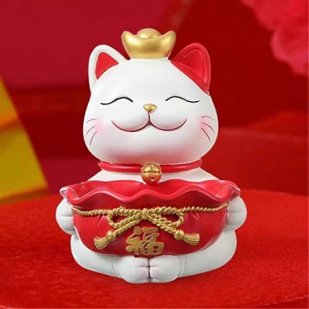 Lucky Cats Statue Ornament Sundries Container Creatives Resin Figurine Tabletop Organizer Jewelry T