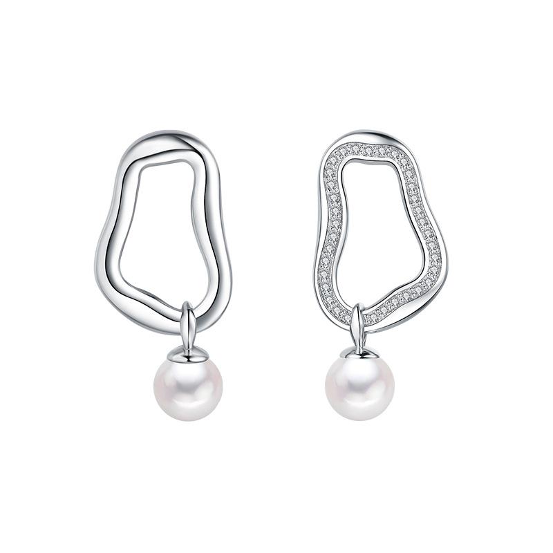 Elegant Geometric Freshwater Pearl Stud Earrings for Women, S925 Sterling Silver S925 Silver