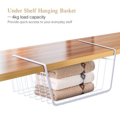 Metal Wire Under Shelf Hanging Storage Basket Space Saving Cabinet Organizer Holder for Bookshelf Kitchen Closet Office