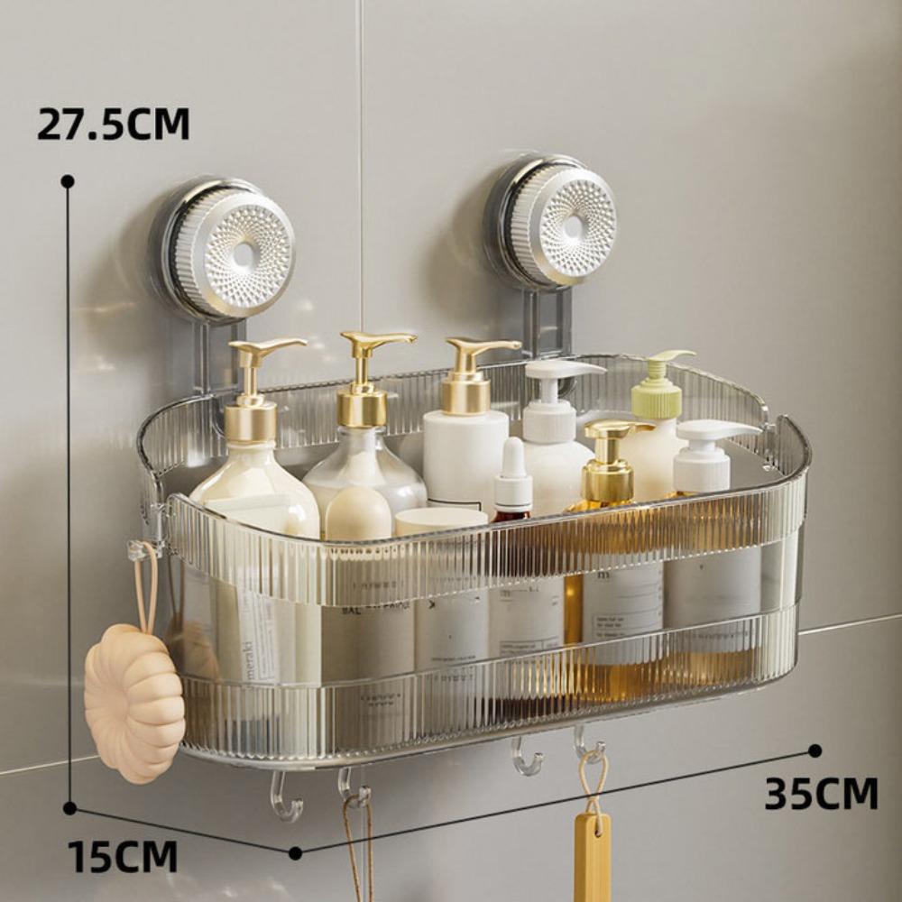 

New Suction Cup Bathroom Shelves Transparent With Drain Hole Kitchen Storage Box Wall Mounted Storage Rack Home Supplies сірий