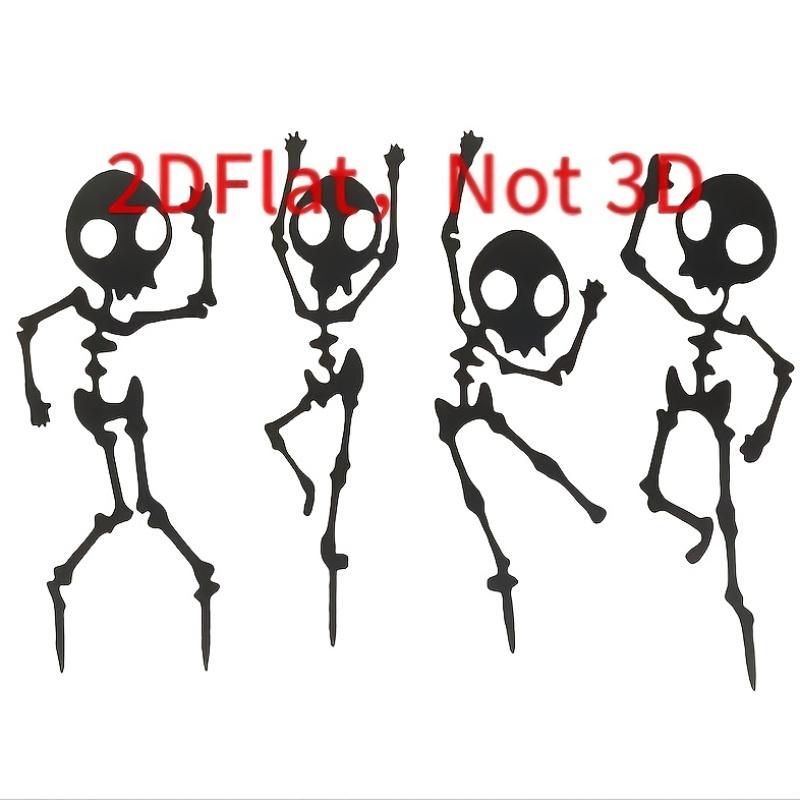4pcs 2D Flat Printing, Dancing Skeleton Garden Stake Set, Halloween Decoration, Black, Outdoor Lawn Ground Plug Easy to Install