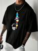 Unisexs Summer 100 Cotton Casual Fashion Astronaut Planet Print Loose Sports Tshirt Street Versatile Top