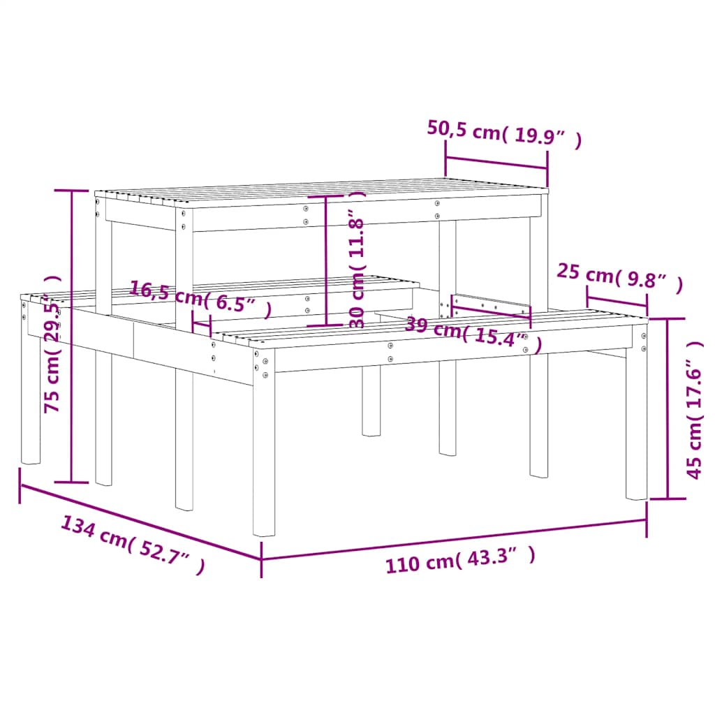 Picnic Table 110 x 134 x 75 cm Solid Douglas Fir Wood