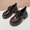 Women's leather shoes 2026 new autumn and winter thick heeled black small leather shoes versatile thick soled loafers for women