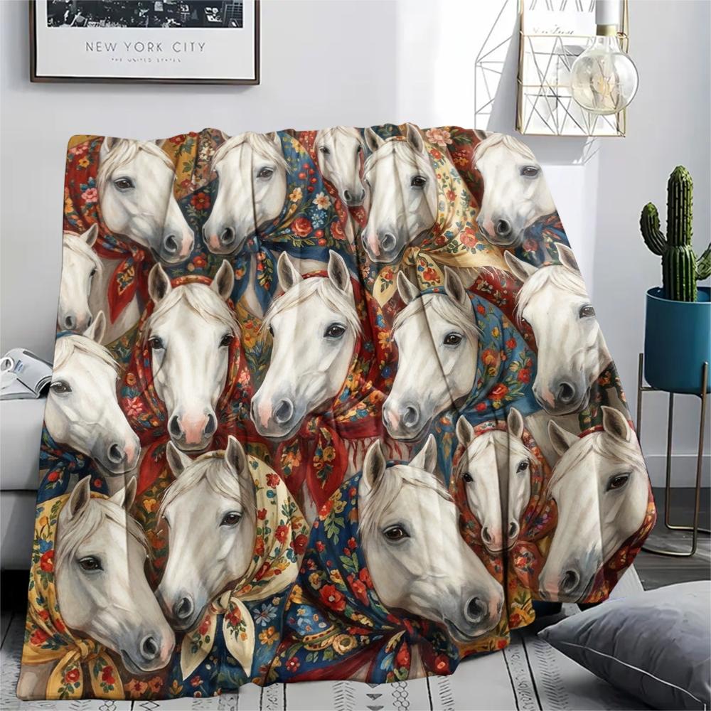 1 Stück Retro Tier Kunst Druck Flanelldecke, Hohe Qualität für Alle Jahreszeiten, Heimdekoration, Wärme und Komfort, Perfekt für Weihnachtsgeschenke