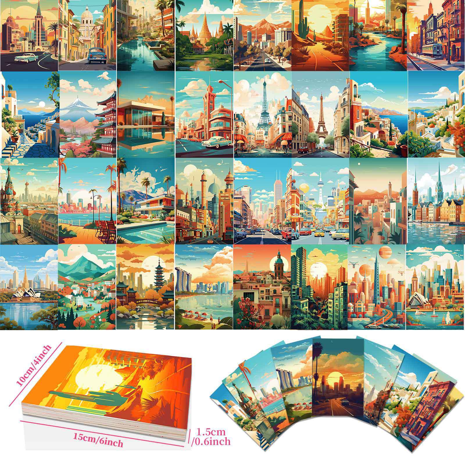 

50 настенных открыток с изображением городов, винтажных открыток, воспоминаний о путешествиях, архитектурных пейзажах, настенных украшений T01041500-Wall Card - Tourist City 50