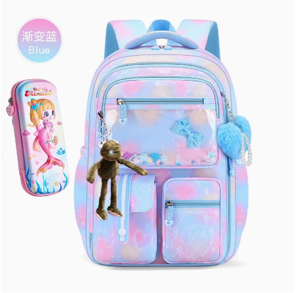 Large Capacity Schoolbag with Shoulder Strap; Student Three-piece Pencil Case Set