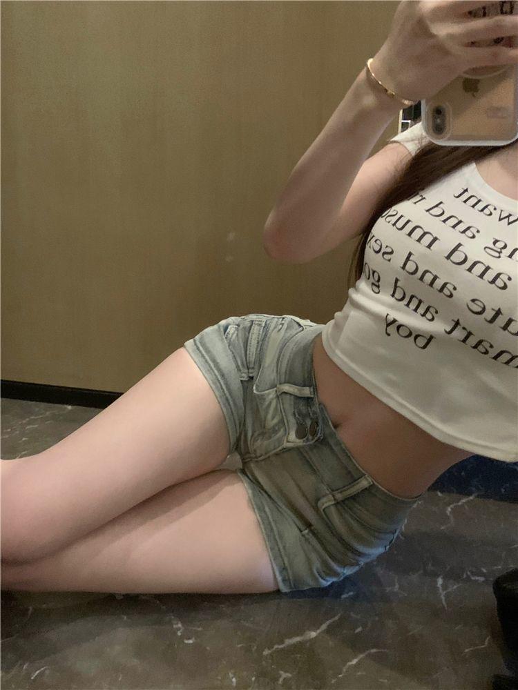 Nostalgic Blue Retro Spicy Girl High-Waisted Denim Shorts for Women - Summer 2025 Collection