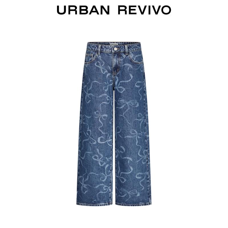 UR Women's Retro Bow Cotton Wide-Leg Denim Jeans UYL850208